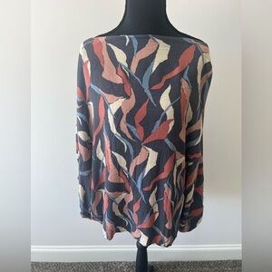 Vine & Love Carly Boat Neck 3/4 Dolman Printed Top Size Large